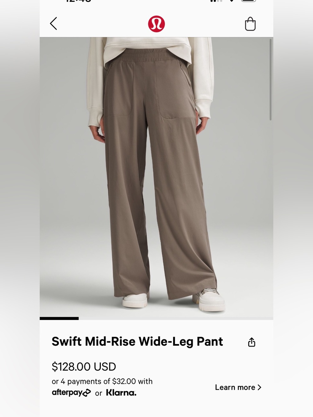 Lululemon Swift Mid-Rise Wide-Leg Pant in Taupe